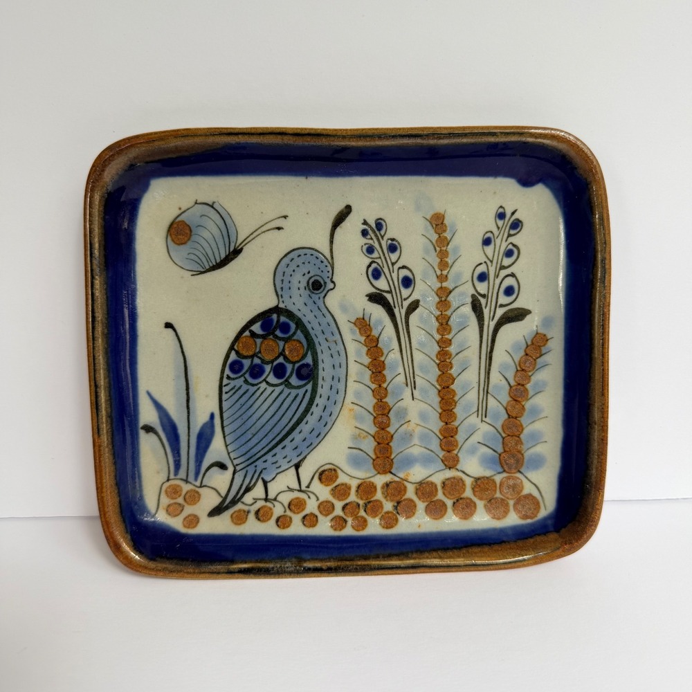 Ken Edwards El Palomar Tonala Mexican Pottery Bird Butterfly Tray Rectangle 7.5